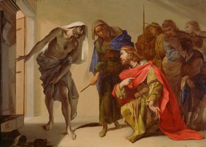 De Schaduw van Samuel Opgeroepen door Saul door Bernardo Cavallino