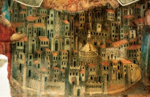 Uitzicht op Florence, detail van "La Madonna della Misericordia", 1342 door Bernardo Daddi