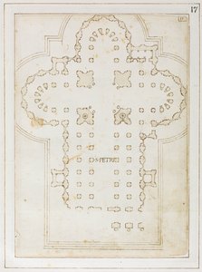 Plan van de Sint-Pietersbasiliek, Codex Coner, 1513-15 (inkt op papier)
