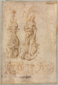 Ontwerp voor een Kandelaar, Allegorische Figuur van Overvloed, Ornamentaal Reliëf Ontwerp