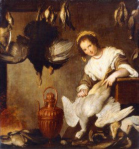 La Cuoca - Een Keukenmeid die een Gans Plukt in een Interieur