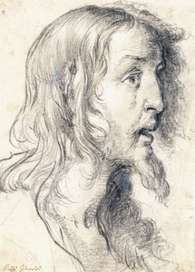 Het hoofd van Christus in profiel naar rechts