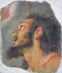 Het hoofd van Johannes de Doper, fragment van een fresco door Bernardo Strozzi