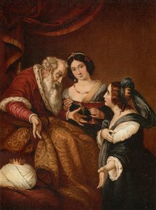 Esther smeekt Ahasveros om genade door Bernardo after Strozzi