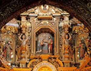 Altaarstuk van de kerk van San Francisco, Quito, Pichincha, Ecuador