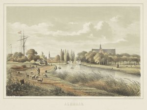 Gezicht op een rivier bij Alkmaar