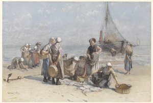 Vissersvrouwen op het Scheveningse strand door Bernardus Johannes Blommers