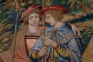 Vlaamse wandtapijt. Serie De Stichting van Rome: Faustulus ontmoet Romulus en Remus. Cartonist Barend van Orley (?). Manufacture Brussel. 1525-1530. (detail)