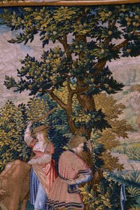 Vlaamse wandtapijt. Serie De stichting van Rome: Faustulus ontmoet Romulus en Remus. Tekenaar Barend van Orley (?). Brusselse fabricage. 1525-1530. (detail) door Bernart van (attr. to) Orley