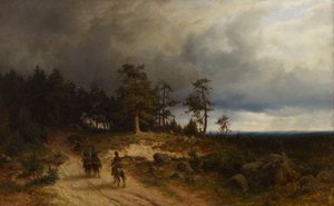 Landschap in Oost-Finland met bereden kozakken