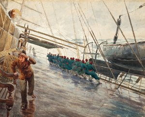 Schip op een stormachtige zee