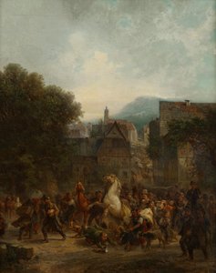 Veemarkt in een kleine stad door Bernhard Muhlig
