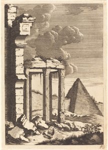 Geiten voor ruïnes en een piramide