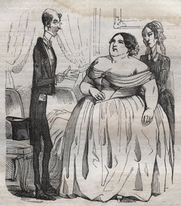 De lekkerbekken - obesitas en de magere - gravure in 
