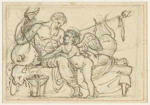 Ontwerp voor een reliëf met Amor en een liggende figuur van Anacreon
