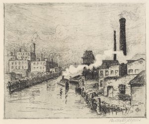 Fabrieken aan de Chicago River door Bertha Evelyn Jaques