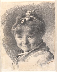 Portret van een klein meisje met kort haar en hoofdband door Bertha Wegmann