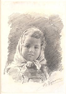 Portret van een klein meisje met een hoofddoek door Bertha Wegmann