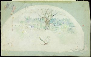 Waaier met afbeelding van Bougival, 1884 door Berthe Morisot
