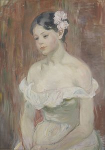 Meisje met decolleté en bloem in het haar door Berthe Morisot
