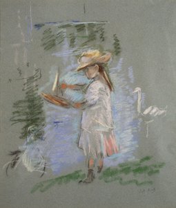 Julie in het roze bij het meer door Berthe Morisot