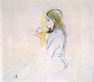 Manets dochter speelt de blokfluit door Berthe Morisot