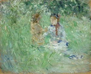 Vrouw en kind in een weide bij Bougival, 1882