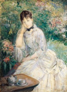 Jonge vrouw zittend op een sofa door Berthe Morisot
