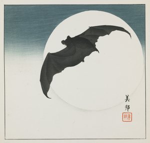 Vleermuis en maan, begin 20e eeuw door Biho Takashi or Takahashi (b. 1873. fl 1890 1930)