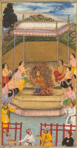 Yaja en Upayaja voeren een offer uit voor de opkomst van Dhrishtadyumna uit het vuur..., 1598