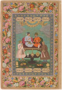 Jahangir entertaint Shah Abbas uit het St. Petersburg Album, ca. 1620 door Bishandas