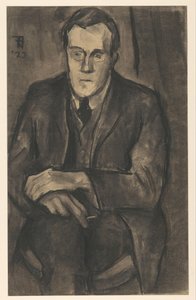 Portret van J.W. Bijl, zittend met de handen op de knieën door Bob Hanf (signed by artist)