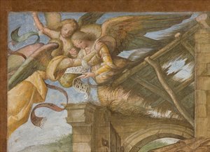 Centrale Schip, Vierde Noord Span, Aanbidding van de Herders, Boccaccio Boccaccino 1516-17, (detail) door Boccaccio Boccaccino