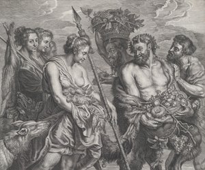 Diana terugkerend van de jacht, vergezeld door honden en haar nimfen links, twee saters..., ca. 1640-59