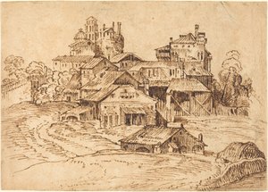 Uitzicht op een Italiaanse Stad (naar Titiaan of Domenico Campagnola) door Bolognese 17th Century
