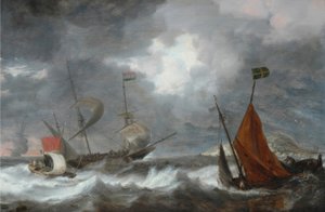 Zee storm met zeilschepen door Bonaventura I Peeters