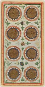 De Acht van Munten, facsimile van een tarotkaart uit het 