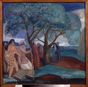 De aanbidding der wijzen. Werk van Boris Dmitryevich Grigoriev (1886-1939), tempera op karton door Boris Dmitrievich Grigoriev
