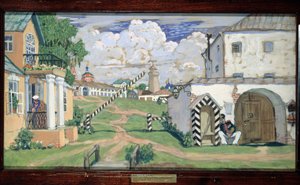 Decorontwerp voor het toneelstuk Het Vurige Hart van Alexander Ostrovski door Boris Mikhailovich Kustodiev