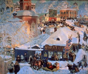 Winter, Vastenavond door Boris Mikhailovich Kustodiev