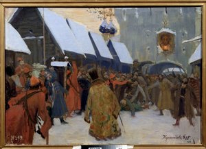 De opstand van het volk tegen de bojaren door Boris Mikhailovich Kustodiev