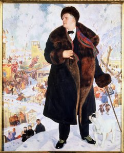 Portret van de zanger Feodor I. Chaliapin door Boris Mikhailovich Kustodiev