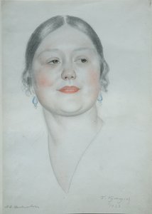 Portret van Maria Dmitrievna Shostakovich door Boris Mikhailovich Kustodiev
