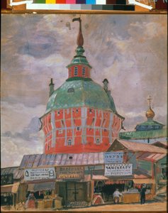 Rode Toren in de Trinity Lavra van St. Sergius door Boris Mikhailovich Kustodiev