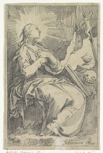 Boetvaardige Maria Magdalena in de grot voor een crucifix