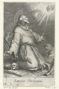Heilige Pachomius de Oudere als kluizenaar door Boëtius Adamsz. Bolswert