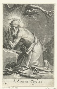 Heilige Simeon Stylites de Oudere als kluizenaar door Boëtius Adamsz. Bolswert