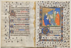 Bifolio uit een getijdenboek: Aanbidding van de Wijzen (recto) door Boucicaut Master