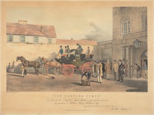 "The Bedford Times" / Deze prent van de Bedford Times Coach is respectvol opgedragen / met toestemming, aan William Henry Whitbread Esq