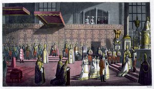 De Primaat van Hongarije kroont de Koningin in de Collegiale Kerk, Westprim, Hongarije, plaat 5 uit 